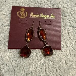 Premier Designs Gold and Deep Amber Earrings